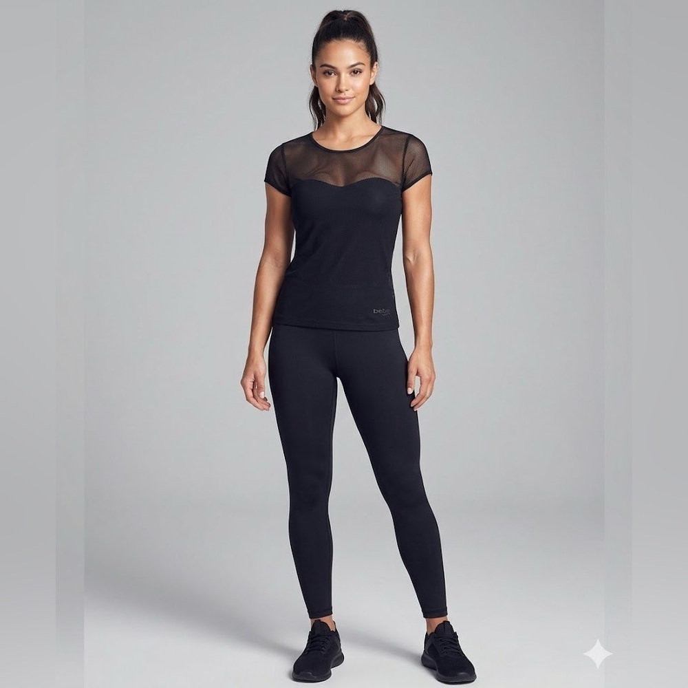 Bebe Black Mesh Top Short Sleeve Sport or casual